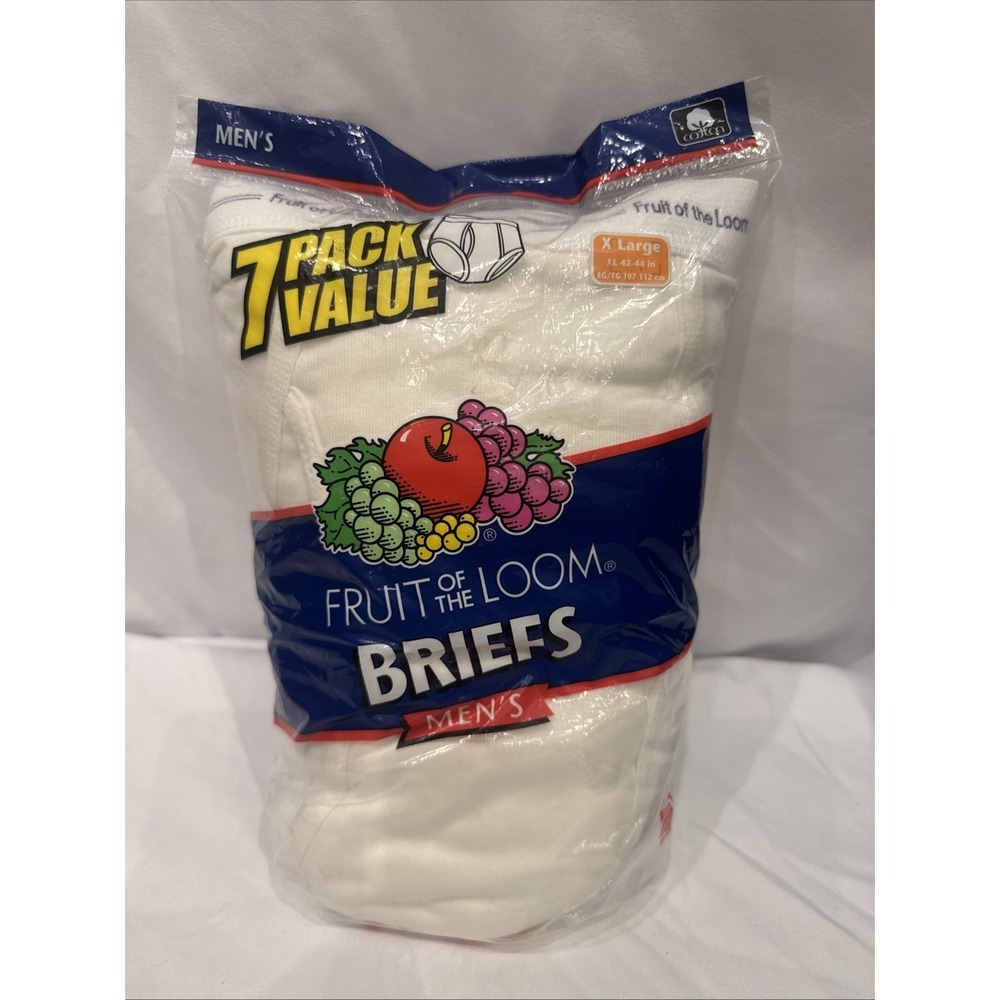 Vintage Fruit of the Loom Men's Briefs 7 Pack XL 42-44 White 100% Cotton NOS